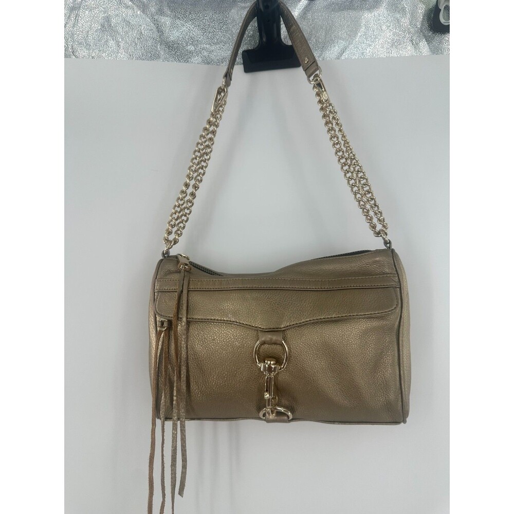 Rebecca Minkoff Metallic Gold/Copper M.A.C. Leather Clutch Dog Clip Chain Strap
